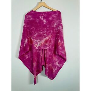 Claudia Nichole Silk Cashmere Tie Dye Poncho Wrap Shawl Pink Orange One Size‎